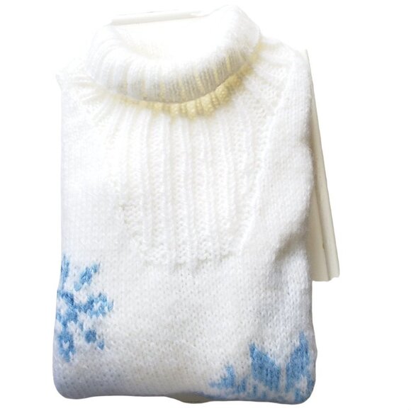 𝅺heavy Knitted White Retro Snowflake Turtleneck Women's Pullover Sweater. XL - Picture 4 of 5